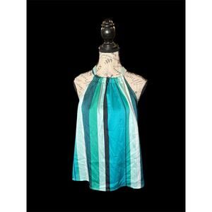 Teal Striped Satin Worthington Top - Size Medium Petite